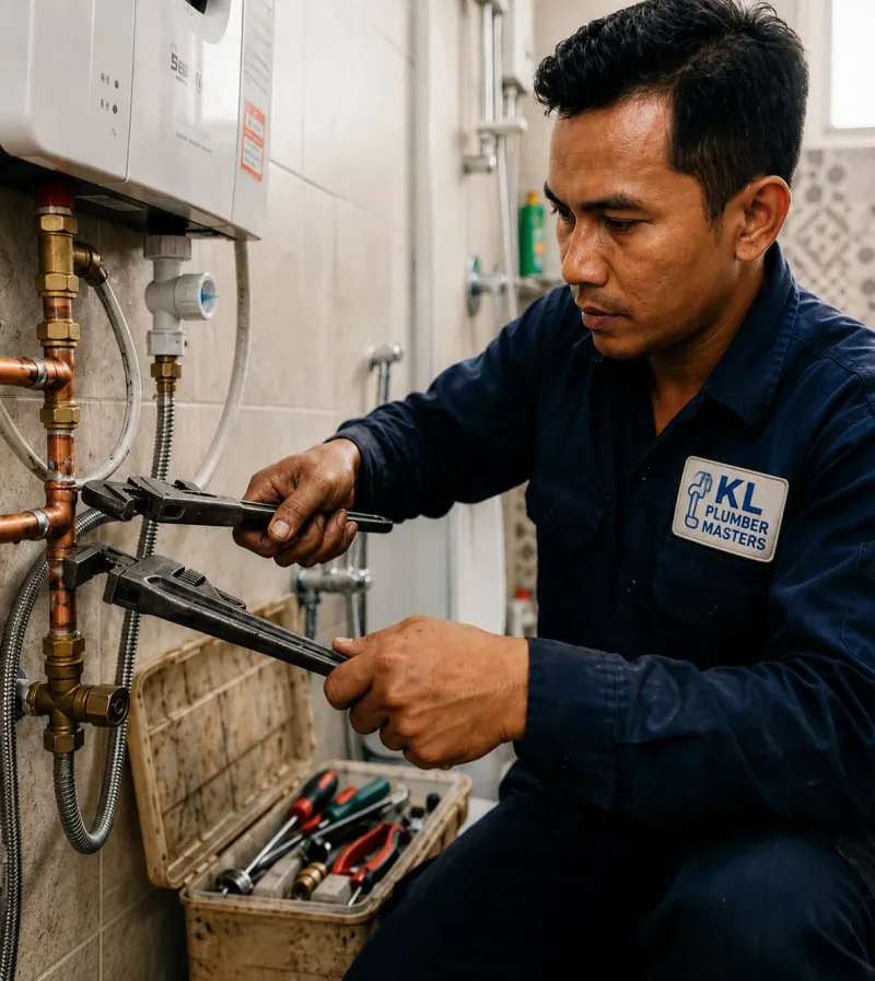 Professional Plumber repair worker conducting pipe leak troubleshooting